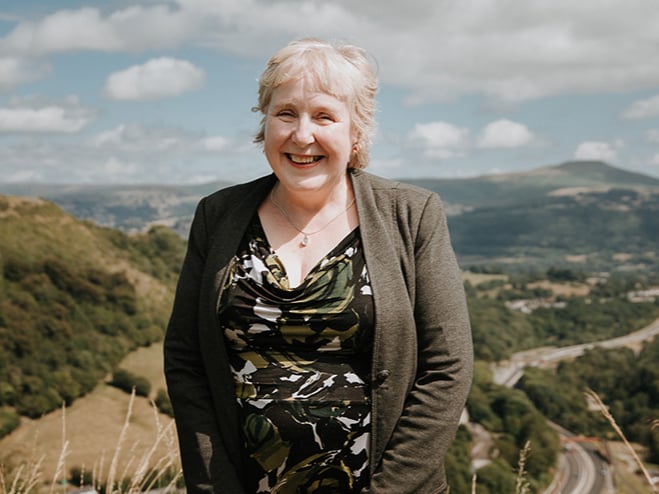 Pic of Councillor Mary Ann Brocklesby, leader of Monmouthshire County Council in the countryside