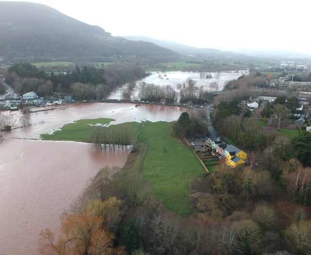 Watch dramatic drone video of flooding at Llanfoist