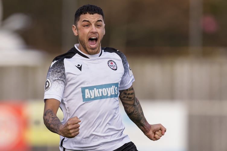 WREXHAM, WALES - 28 JANUARY 2023: Bala Town's Naim Arsan celebrate winning the Nathaniel MG Cup final between Bala Town & Connah's Quay Nomads at the The Rock Stadium, January 28th, 2023, Wrexham, Wales (Pic By John Smith/FAW)