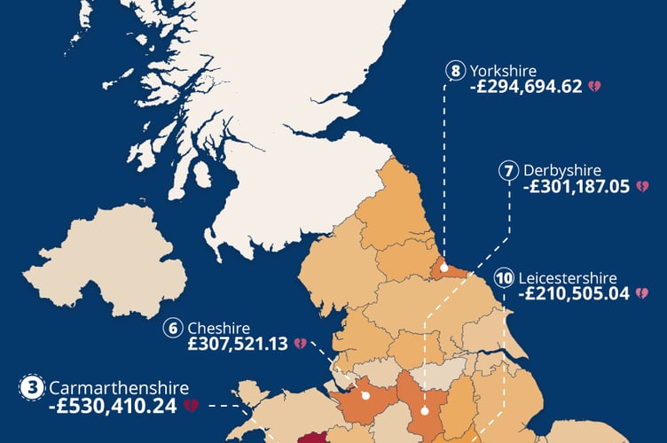 Scam.info map showing areas most vulnerable to dating app scams 