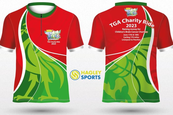 Custom cycling shirts made for Thomad Gwyn Adams' charity bike ride 