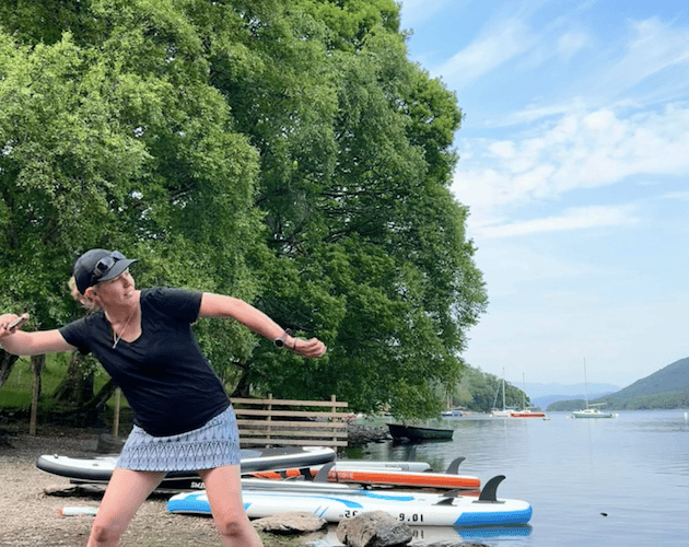 Christina skimming stones taken by her son, Ethan