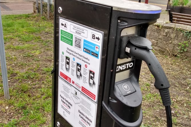 ger An electric vehicle charging point in a Monmouthshire council car park