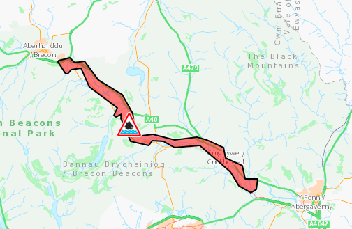 Flood warning issued at Crickhowell on the River Usk