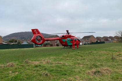 Air ambulance lands at Croesonen Parc