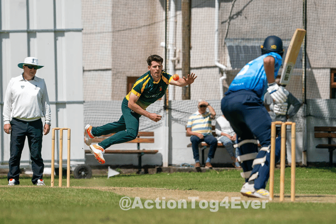 A bowler fires in during the Aber innings