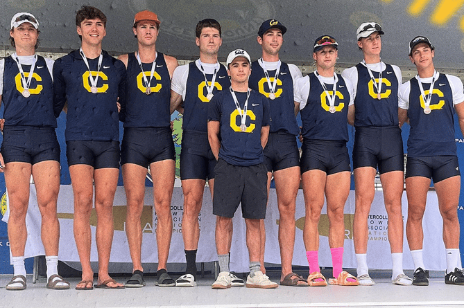 Robbie Prosser, third from right, with his medal-winning Cal Berkeley boat