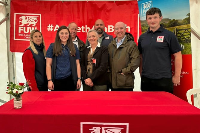 Some of the Meirionnydd team and FUW officials with Plaid Cymru's Senedd and MP members at the show