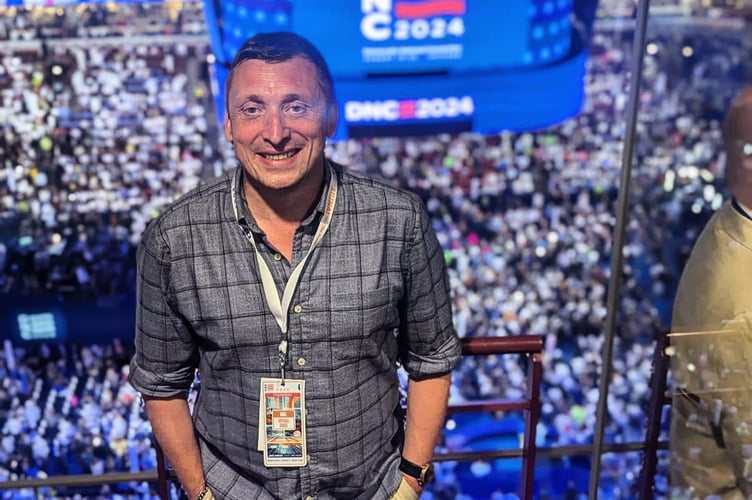 Labour councillor for Griffithstown on Torfaen County Borough Council, Nathan Yeowell, pictured at the Democratic National Convention in Chicago. Picture: Supplied