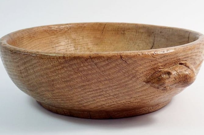 Carved Oak Mouseman Nut Bowl