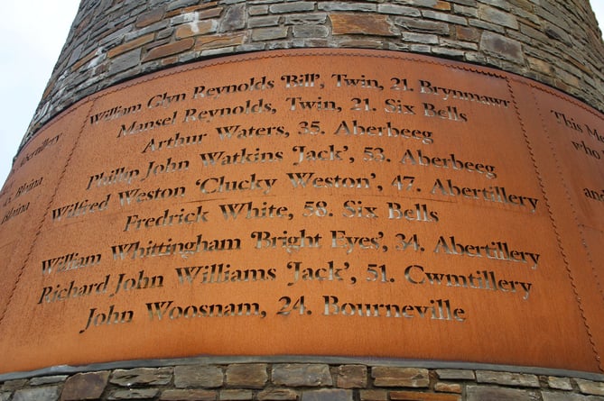 Names of men killed at Six Bells