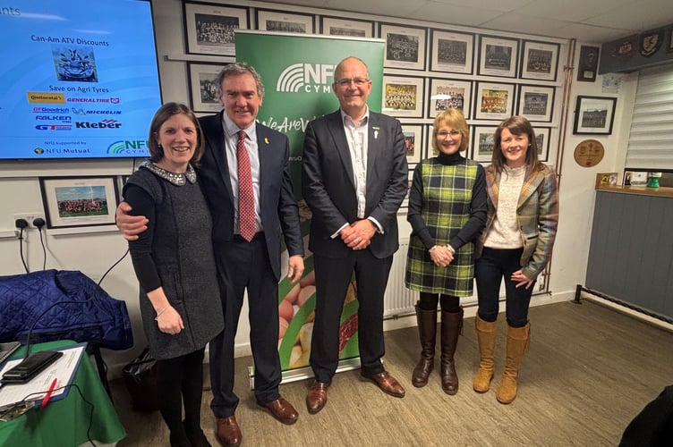 NFU Cymru County Adviser Stella Owen; NFU Cymru President Aled Jones, guest speaker and NFU President Tom Bradshaw; NFU Cymru Monmouthshire County Chair, Emma Robinson; and NFU Cymru Monmouthshire Vice County Chair, Carys Jones