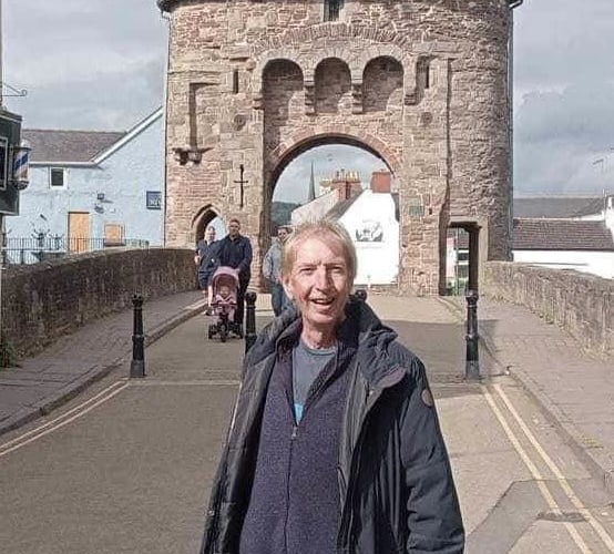 William Mackie on Monnow bridge in Monmouth 