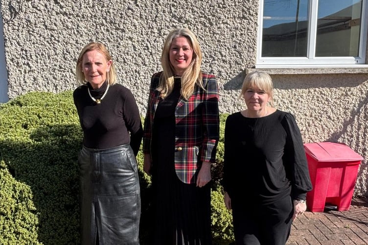 Laura Anne Jones MS (South Wales East) with Cerion Thomas (right) General Manager of Regency House Care Home, and Janet Eagles (left) Director of Regency House Care Home