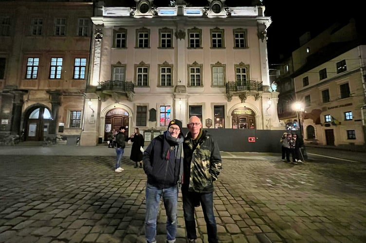 James and Ashley Hawkins in the centre of Lviv, Ukraine