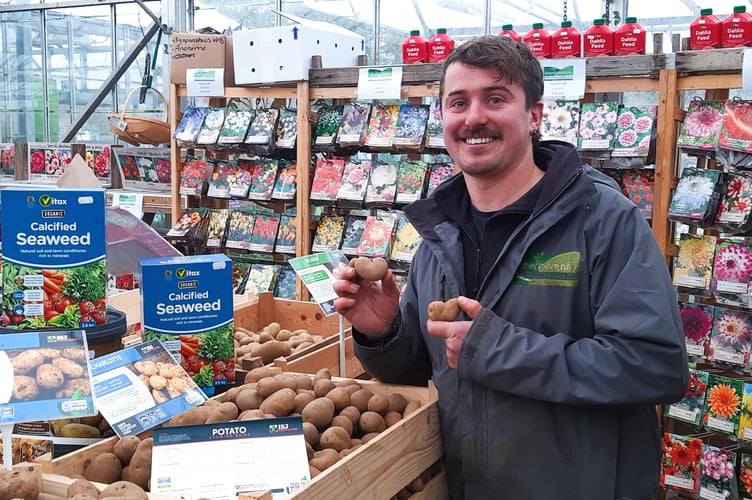 Abergavenny Garden Centre Manager Gavin Trinder is spreading the heart health message by sponsoring the North Gwent Cardiac Rehabilitation and Aftercare Charity’s fundraising Potato Growing Challenge